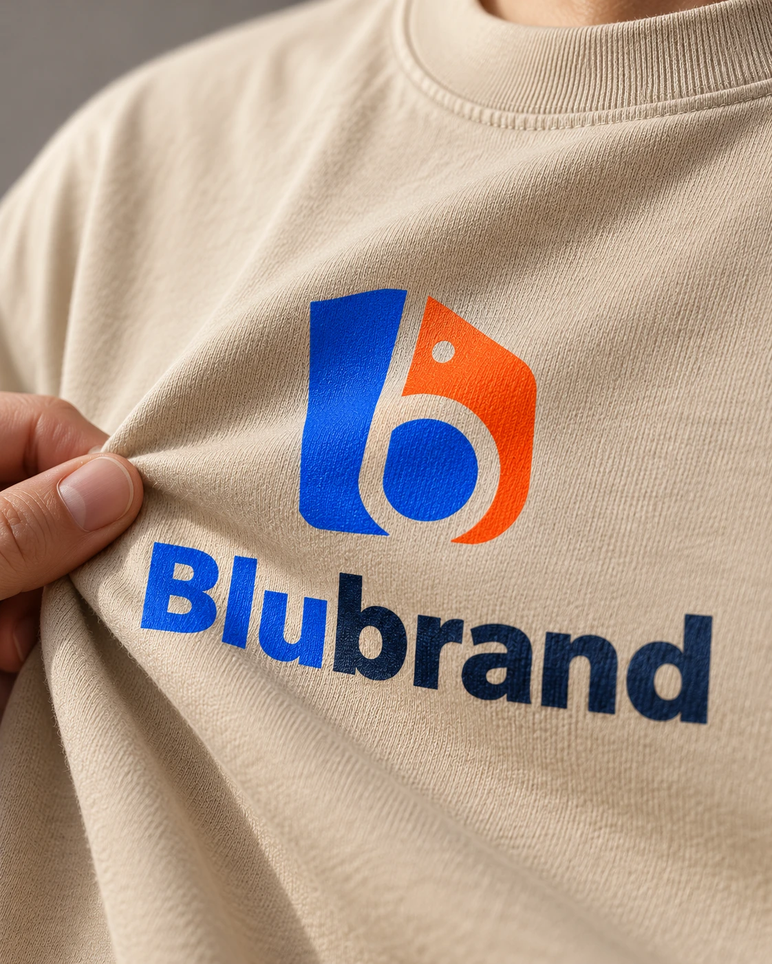 Detalhe da estampa em camiseta bege