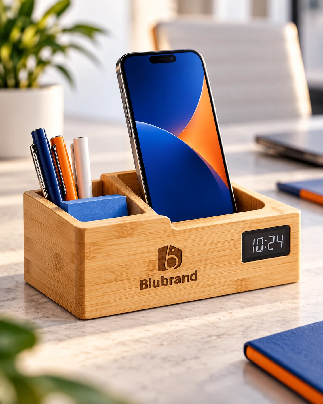 Organizador de bambu com gravação BluBrand